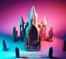 ai gerar foto 3d ilustração do uma Igreja com uma portão dentro a meio