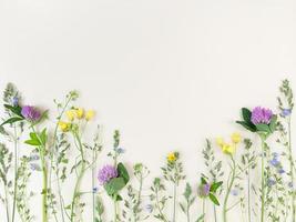 mistura de flores silvestres em fundo bege com espaço de cópia. foto