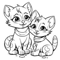 dois fofa gato esboço coloração página ilustração foto