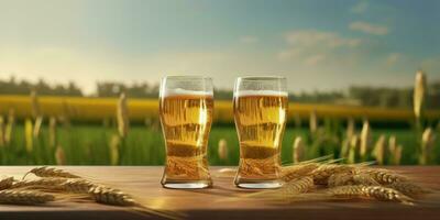 vidro do Cerveja em borrão campo fundo, internacional Cerveja dia celebração. generativo ai foto