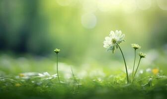 lindo pequeno flor em luz verde borrão fundo. generativo ai foto