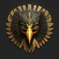 Falcão quetzalcoatl cabeça, simétrico, plano ícone Projeto. ai gerado foto