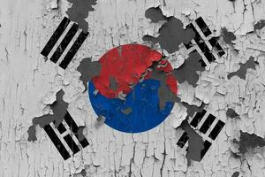 3d bandeira do sul Coréia em a velho pedra parede fundo. foto