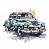 velho retro carro. aguarela ilustração dentro esboço estilo. carro, transporte, vintage. para crio cartões postais, cartazes para impressão, imprime. ai gerado. foto