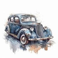 velho retro carro. aguarela ilustração dentro esboço estilo. carro, transporte, vintage. para crio cartões postais, cartazes para impressão, imprime. ai gerado. foto