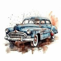 velho retro carro. aguarela ilustração dentro esboço estilo. carro, transporte, vintage. para crio cartões postais, cartazes para impressão, imprime. ai gerado. foto