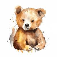 Urso aguarela ilustração. selvagem floresta animal. retrato. para criando cartazes, adesivos, cartões postais, impressões, sublimações. ai gerado foto