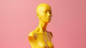 minimalista fêmea manequim cabeça dentro vibrante amarelo e Rosa. generativo ai foto