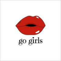 símbolo do feminismo vermelho lábios com letras ir garota. mulheres direitos dia. internacional mulheres dia. branco fundo foto