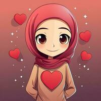 islâmico menina com uma fundo do amor, gerado de ai foto