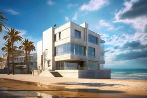 moderno de praia casa perto a mar. privado residência em a de praia. generativo ai foto