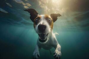 embaixo da agua engraçado foto do jack Russel terrier. verão período de férias com animal. generativo ai ilustração