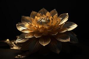 dourado flor em Preto 3d papel de parede para cinematográfico tiros. generativo ai foto