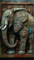 intrincado steampunk elefante dentro cubista óleo pintura estilo com envelhecido pátina. perfeito para cartazes e papeis de parede. generativo ai foto