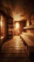 esvaziar de madeira sauna foto