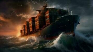 recipiente navio em tormentoso mares foto