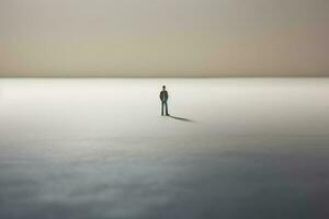 solitário homem carrinhos dentro meio do esvaziar espaço. psicológico conceito do solidão, vazio, tristeza, desamparo criada com generativo ai tecnologia foto