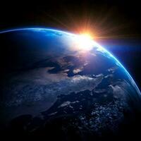 azul nascer do sol, Visão do terra a partir de espaço foto