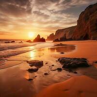 lindo brilhante pôr do sol em uma tropical paraíso de praia ai gerado foto