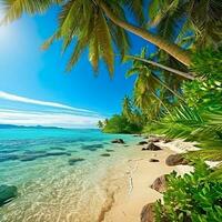 lindo de praia com Palmeiras e turquesa mar dentro Jamaica ilha ai gerado foto