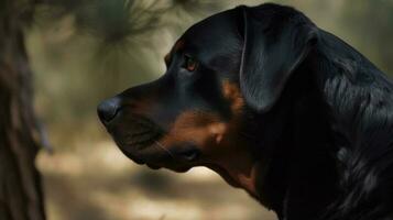 uma rottweiler cheirando Fora Está território e marcação isto foto