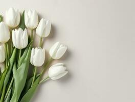 lindo tulipa flores com cópia de espaço fundo, topo visualizar. espaço para texto foto