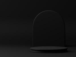 3d Renderização luxo Preto tema cilindro pedestal ou pódio para produtos mostruário exibição com parede painel em esvaziar fundo. 3d brincar ilustração foto