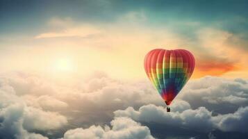 coração em forma quente ar balão com arco Iris cores , generativo ai foto