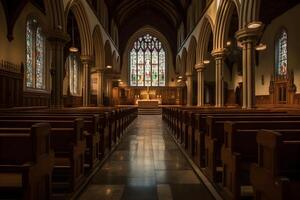 clássico Igreja interior frente Visão , generativo ai foto