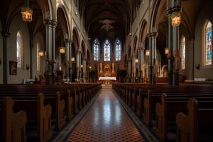 clássico Igreja interior frente Visão , generativo ai foto