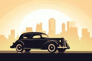 ai gerado retro carro clipart com cidade fundo. ilustração desenho animado. foto