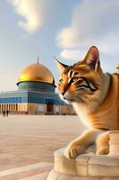 realista imagem do al aqsa mesquita e gato foto