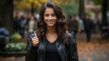 foto retrato do aluna Deleitado Veja e sorridente ai gerado