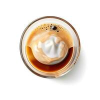 affogato quente café dentro vidro com gelo creme cobertura topo Visão isolado em branco fundo, ai gerado foto