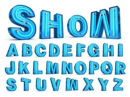 3d alfabeto com azul néon luz dentro, 3d Renderização foto