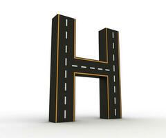 alfabeto símbolos do a figuras dentro a Formato do uma estrada com branco e amarelo linha, 3d Renderização foto