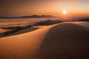 lua terra com pôr do sol deserto. generativo ai. foto