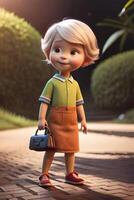 3d pixar estilo pequeno menina octano renderizar. generativo ai. foto