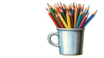 ilustração desenhando uma pilha do colori lápis dentro a copo suporte com cópia de espaço. ai gerado foto