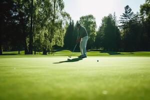 uma golfe jogador em a verde criada com generativo ai tecnologia. foto