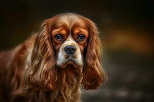 retrato do uma fofa descuidado rei Charles spaniel cachorro criada com generativo ai tecnologia. foto