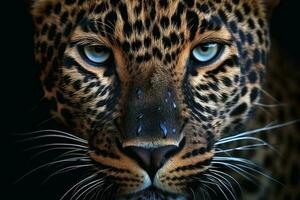 uma fechar acima retrato do hipnotizante leopardo fotografia criada com generativo ai tecnologia foto