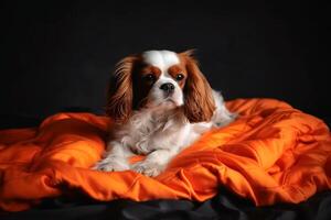 retrato do uma fofa descuidado rei Charles spaniel cachorro criada com generativo ai tecnologia. foto