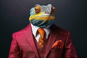 uma camaleão dentro uma colorida terno criada com generativo ai tecnologia. foto