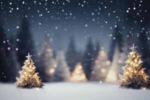 Natal inverno fundo com neve borrado bokeh alegre feliz Novo ano cumprimento cartão com cópia de espaço ai gerado foto