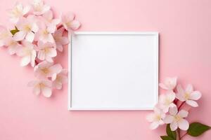 floresce Rosa flor e branco quadrado quadro, Armação criativo disposição para publicidade cartão ou convite ai gerado foto