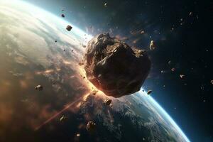 devastador encontro, meteorito esmaga para dentro a do planeta terreno ai gerado foto