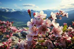 a Primavera panorama apresenta uma tirar o fôlego pano de fundo do flores e rejuvenescimento ai gerado foto