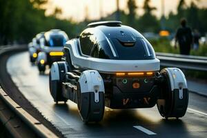 Autônomo engarrafamento, dirigindo sozinho robô vitrines tráfego desafios e futuro transporte ai gerado foto