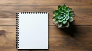 branco em branco caderno e uma plantar. generativo ai foto